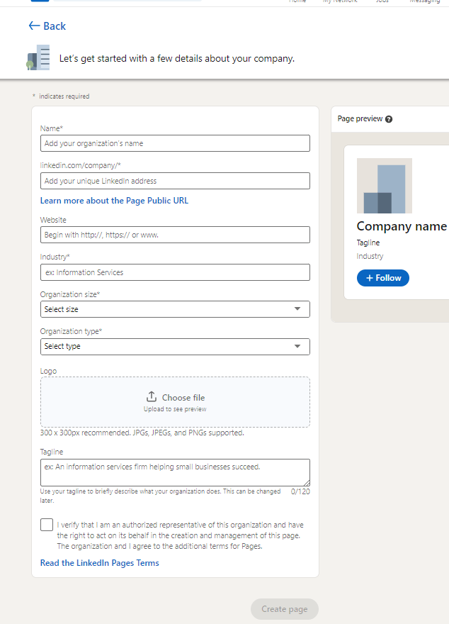LinkedIn Business Page
